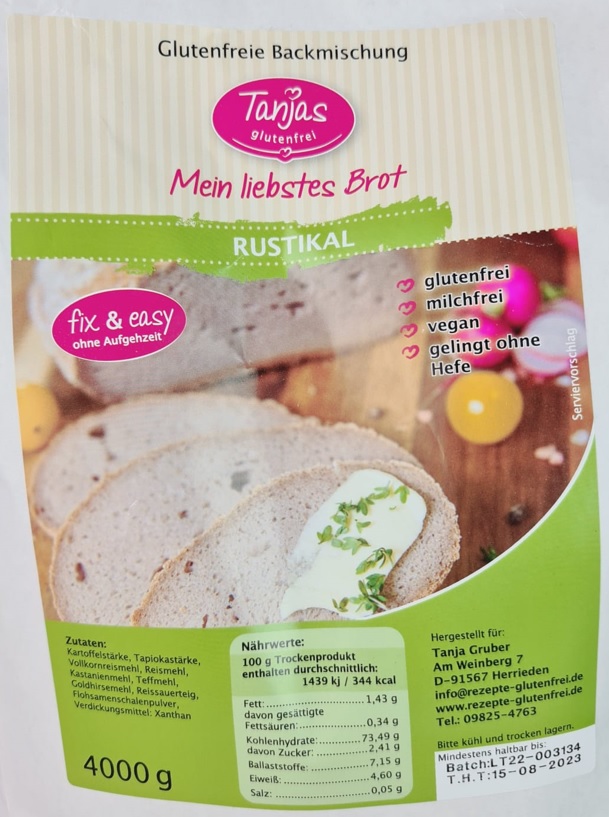 4kg Glutenfreie Brotbackmischung RUSTIKAL – 15.12.24 Tanjas Onlineshop MHD glutenfrei glutenfrei – Tanjas